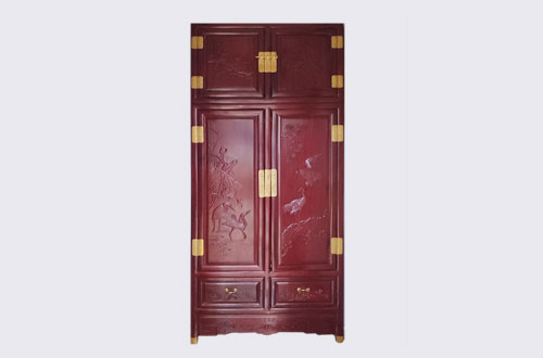 靖州高端中式家居装修深红色纯实木衣柜